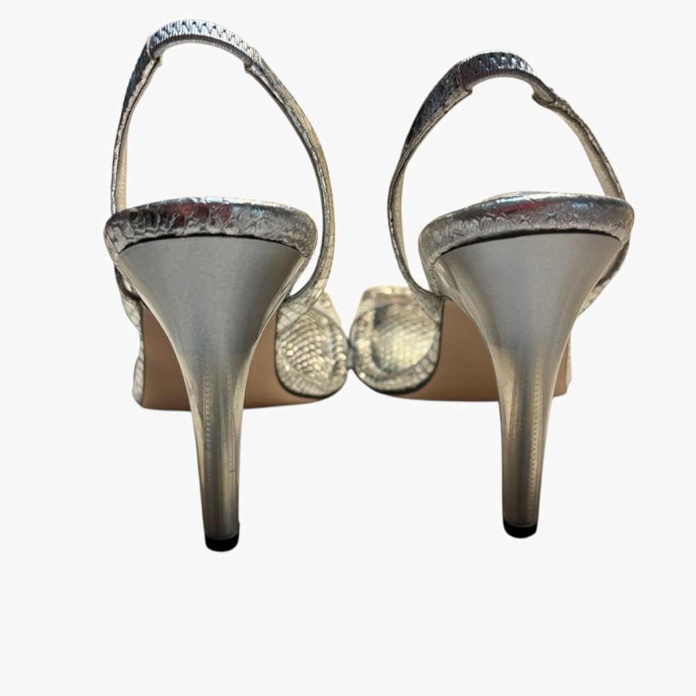 NEW Good American Heels Size 7 Metallic Silver Clear front Strap Made in Spain - Picture 5 of 16